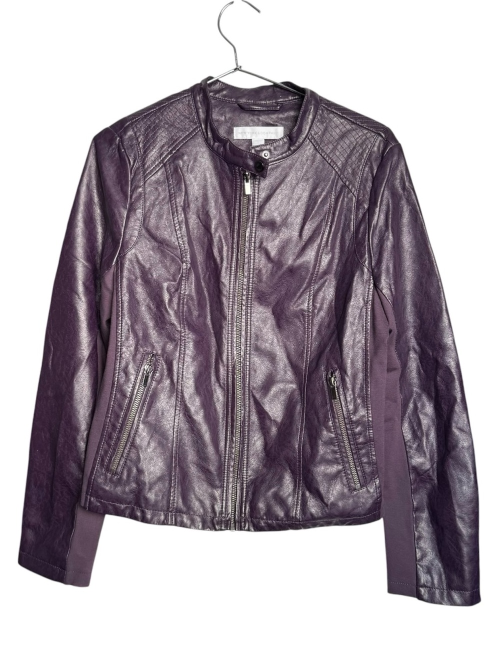 New York & Company Vegan Leather Biker Moto Jacket Plum Purple Size Medium